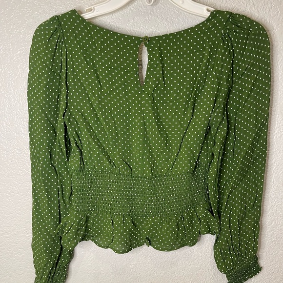 Reformation size 0 Peat Green Polka Dot Blouse - Picture 8 of 8